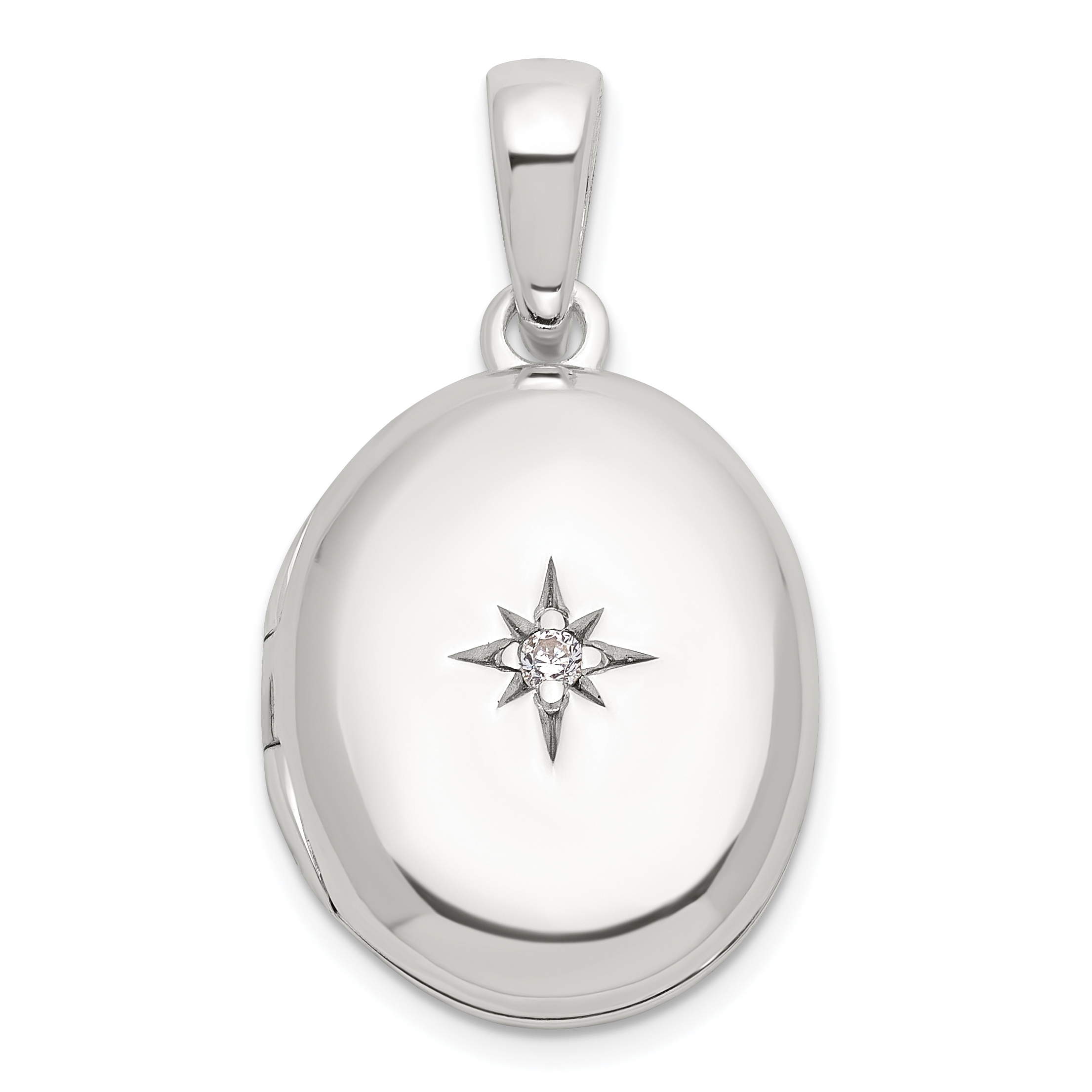 Sterling Silver E-coated CZ 18.5mm Oval Locket (QLS1163)
