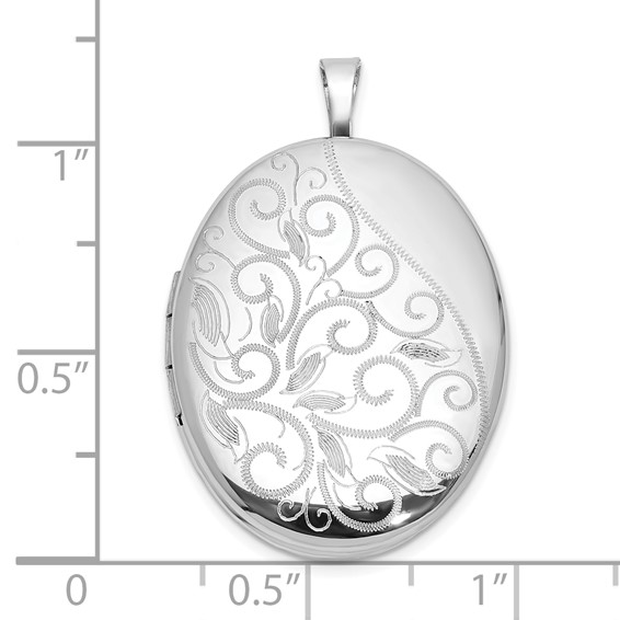 Sterling Silver Rhodium-plated Polished Filigree 26mm Oval Locket