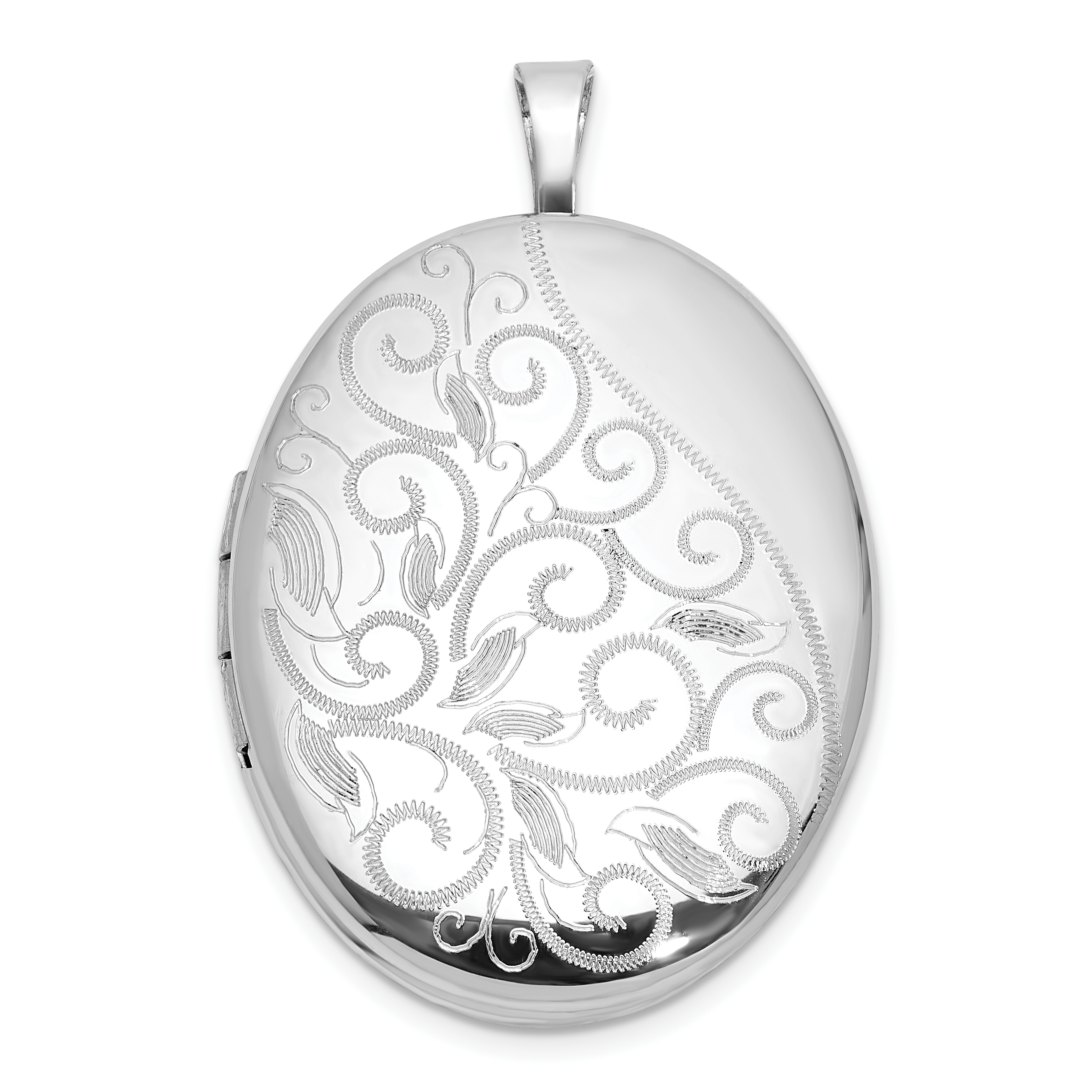 Sterling Silver Rhodium-plated Polished Filigree 26mm Oval Locket (QLS1165)