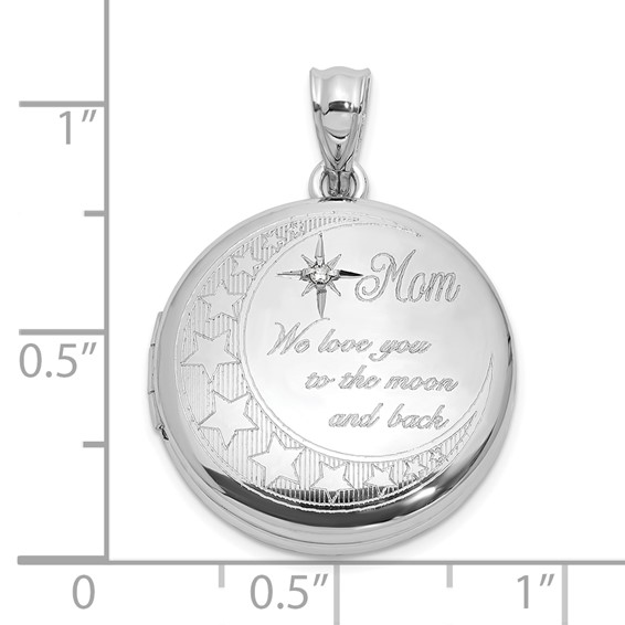 Sterling Silver Rh-plated Diamond 20mm Mom Moon/Stars Round Locket