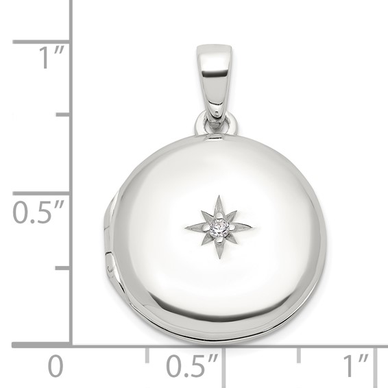 Sterling Silver E-coated CZ 19mm Round Locket