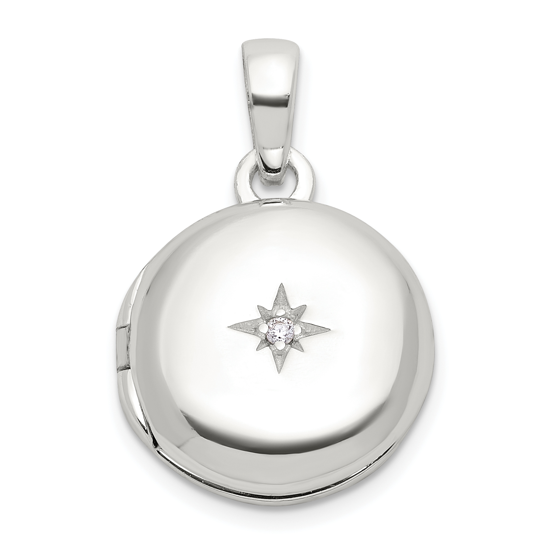 Sterling Silver E-coated CZ 14mm Round Locket (QLS1173)