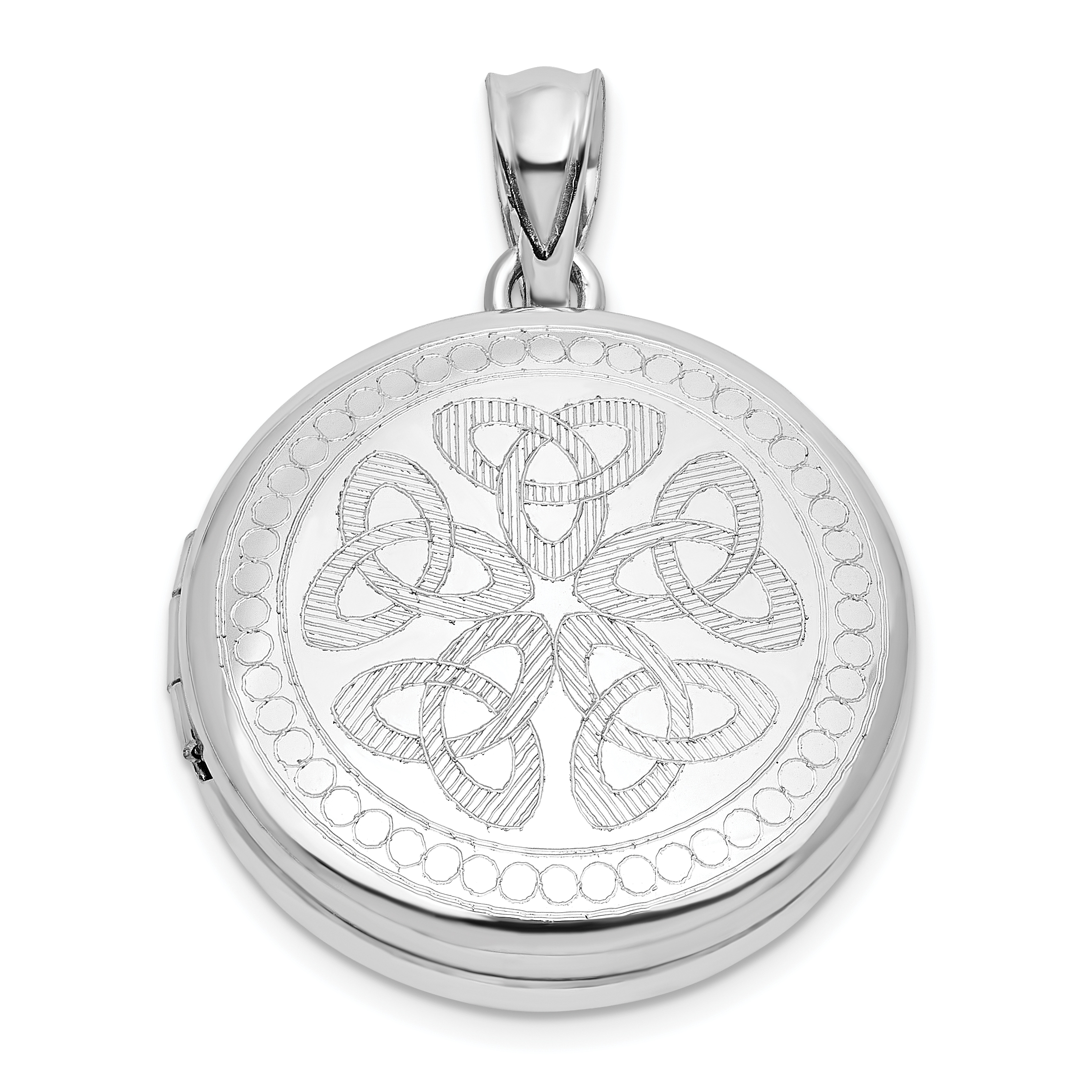 Sterling Silver Rhodium-plated Celtic Knots 20mm Round Locket (QLS1177)