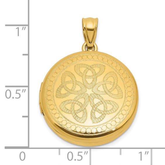 Sterling Silver Gold-plated Polished Front/Brushed Back Celtic Trinity 20mm Round Locket
