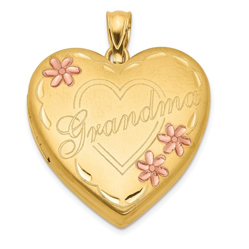 1/20 14K Gold-Filled Pink Enameled Floral with GRANDMA  4-photo 23mm Family Heart Locket