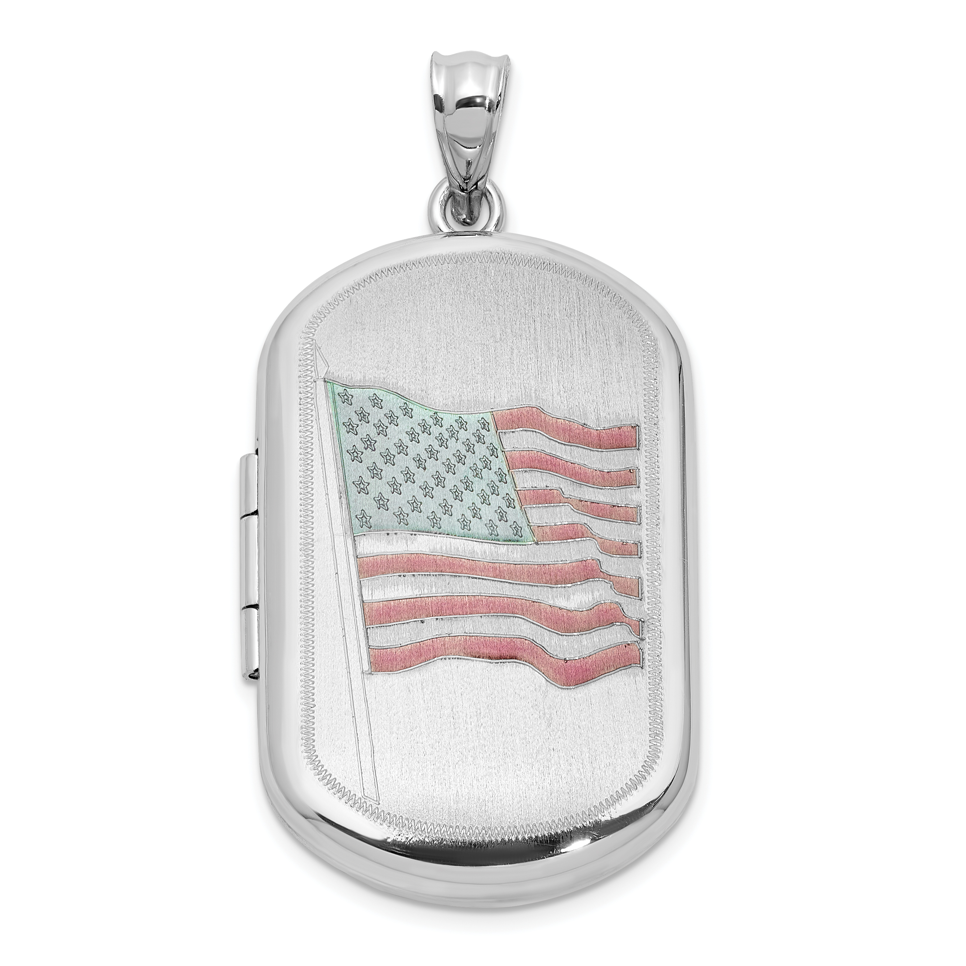 Sterling Silver Rh-plated Satin/Polished Epoxy Flag 30x19mm Locket (QLS1180)