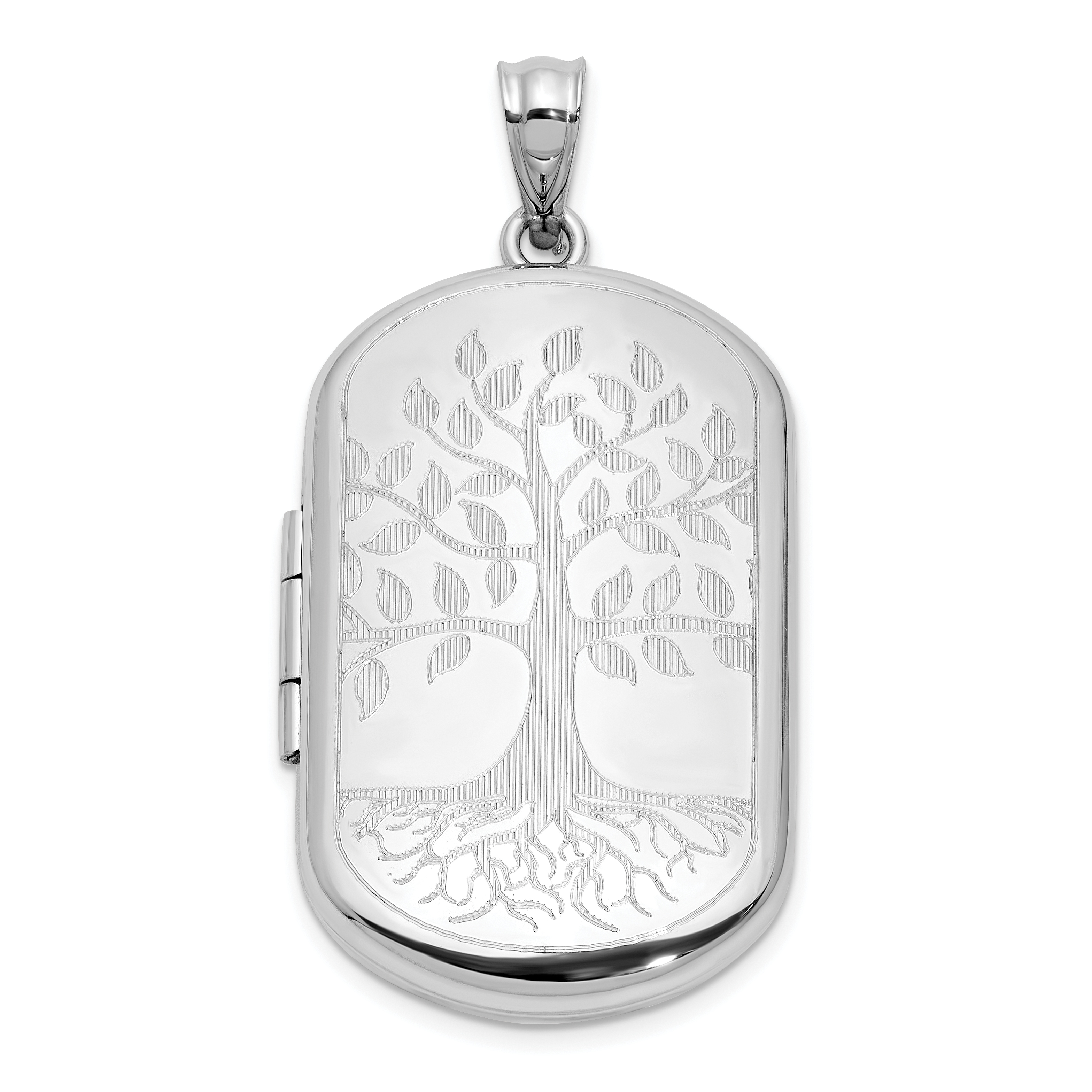 Sterling Silver Rhodium-plated Tree of Life 30x19mm Rectangle Locket (QLS1181)