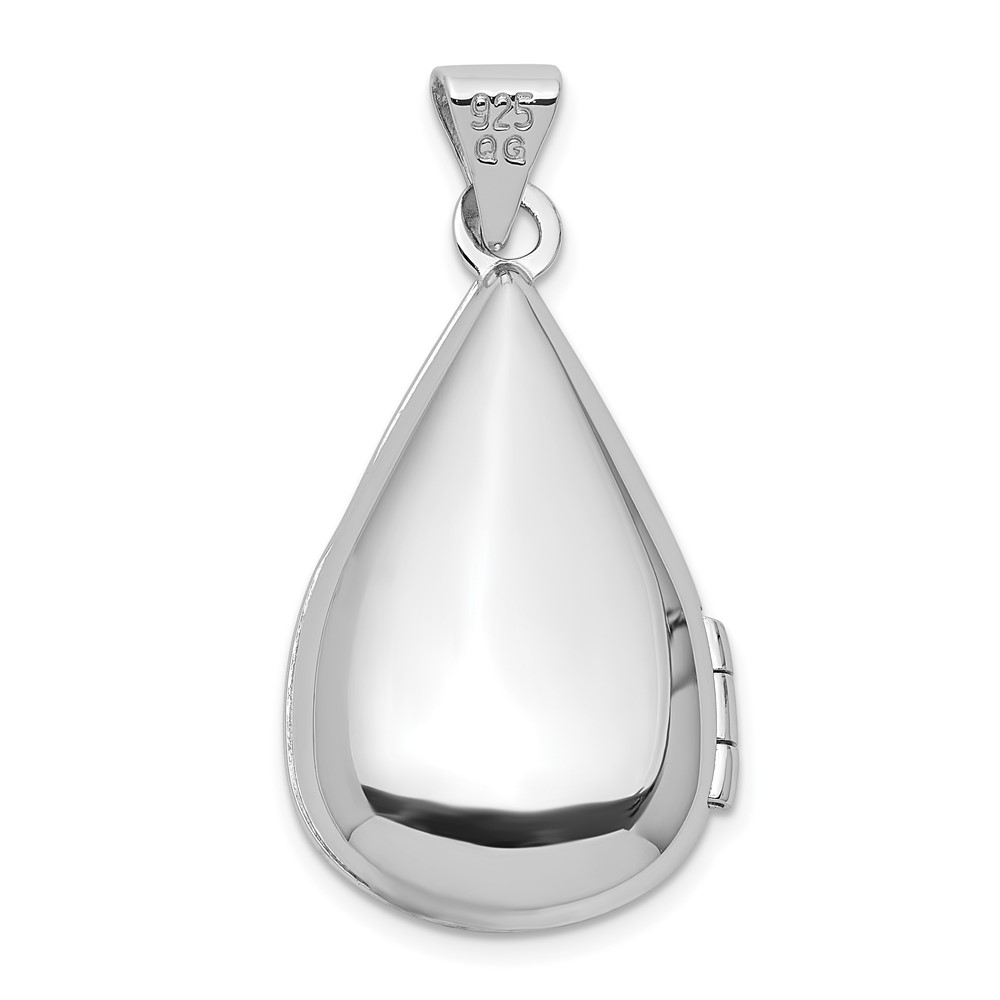 Sterling Silver Rhodium-pltd Polished 21x13mm Teardrop Shaped Locket (QLS1183)