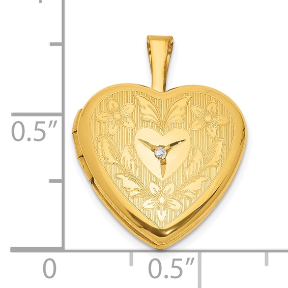 1/20 14K Gold Filled Polished & Textured Dia 16mm Floral Heart Locket