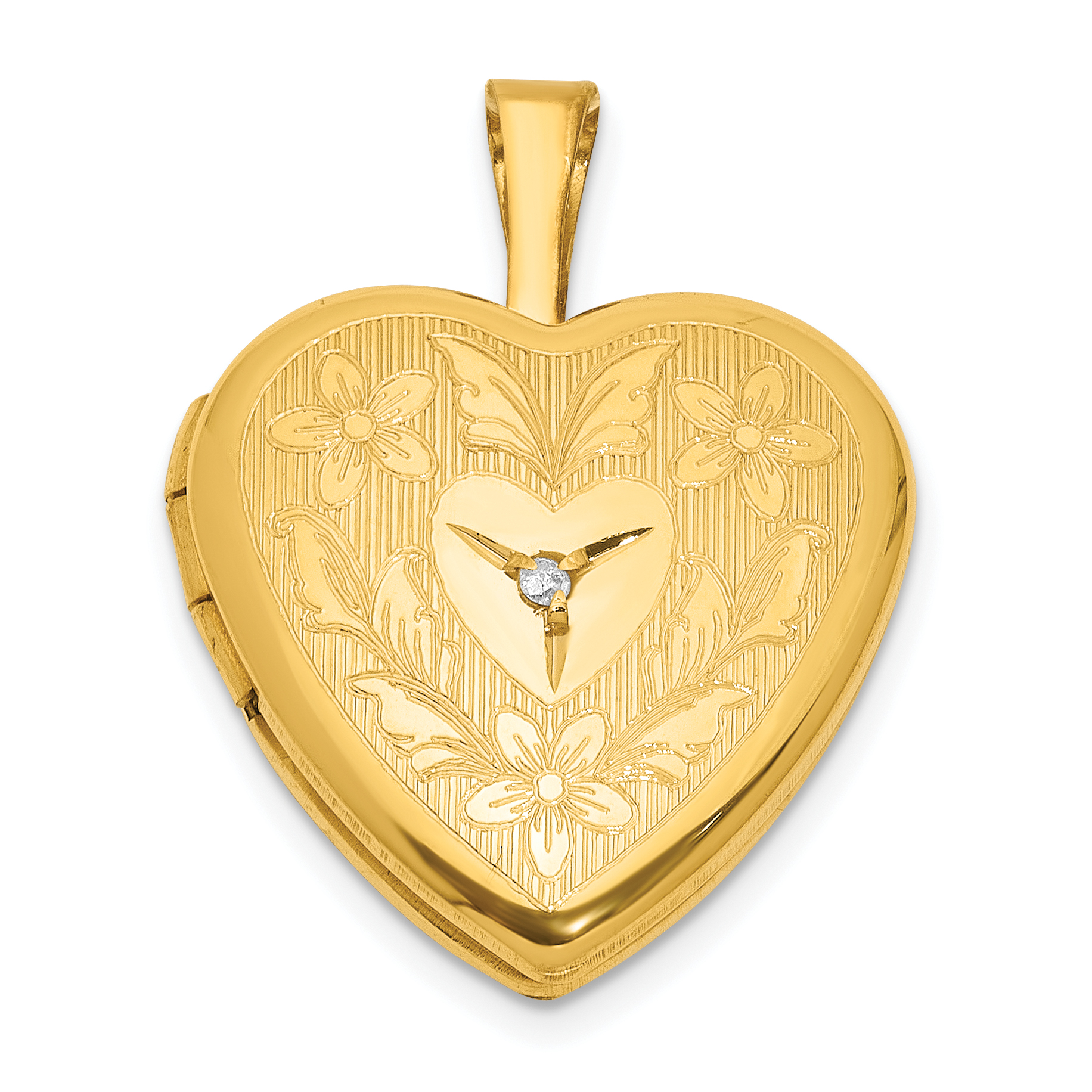 1/20 Gold Filled Polished & Textured Diamond 16mm Floral Heart Locket (QLS1184)