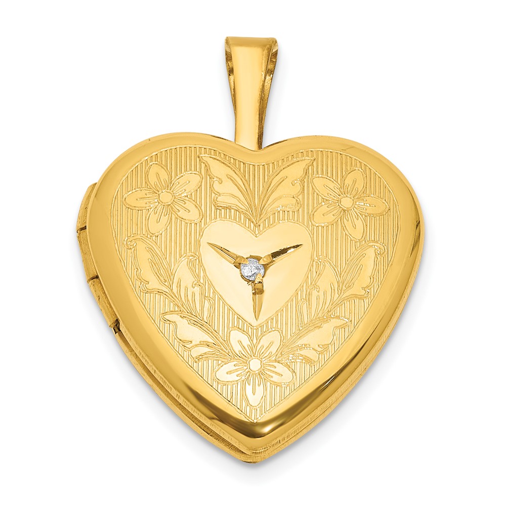 1/20 Gold Filled Polished & Textured Diamond 16mm Floral Heart Locket (QLS1184)