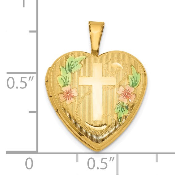 1/20 Gold Filled Polished & Epoxy 16mm Floral Cross Heart Locket