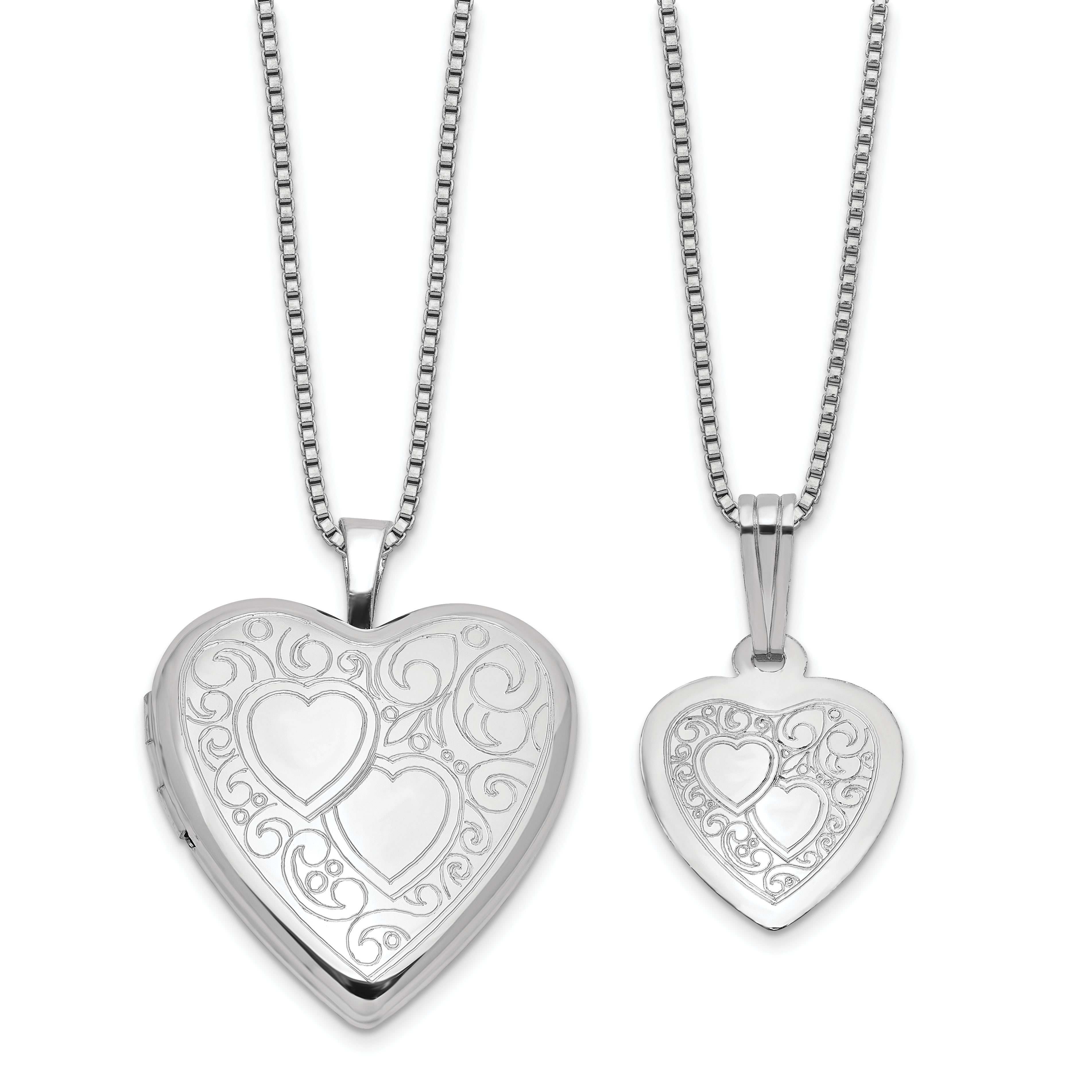 Sterling Silver Rh-plated Heart 20mm and 12mm Locket/Pendant Set (QLS1189SET)