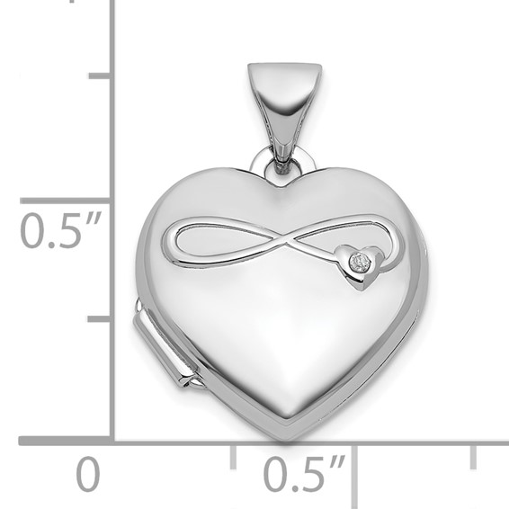 Sterling Silver Rhodium-plated Half Point Diamond Infinity 15mm Heart Locket