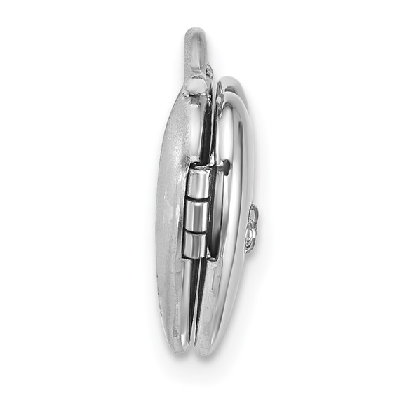Sterling Silver Rhodium-plated Polished Front/Brushed Back 1/20 carat Diamond 12mm Heart Locket