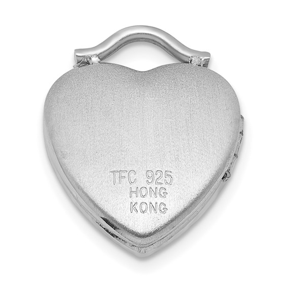 Sterling Silver Rhodium-plated Polished Front/Brushed Back 1/20 carat Diamond 12mm Heart Locket
