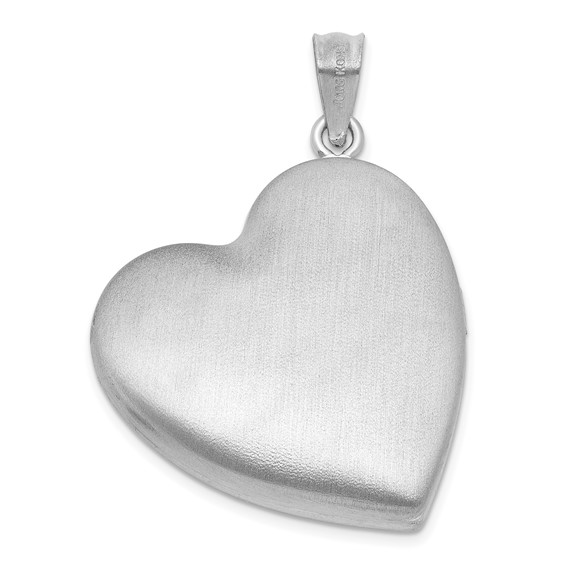 Sterling Silver Rhodium-plated Brushed And Polished 1/20 carat Diamond 24mm Heart Locket