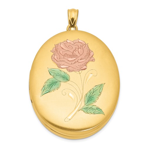 1/20 14K Gold Filled Pink and Green Enameled Flower 34mm Oval Locket