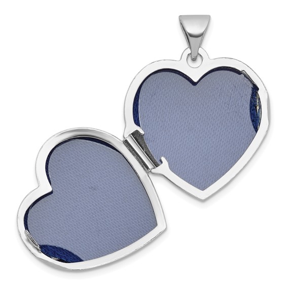 Sterling Silver Rhodium-plated Open Cross with Blue Fabric Interior 18mm Heart Locket