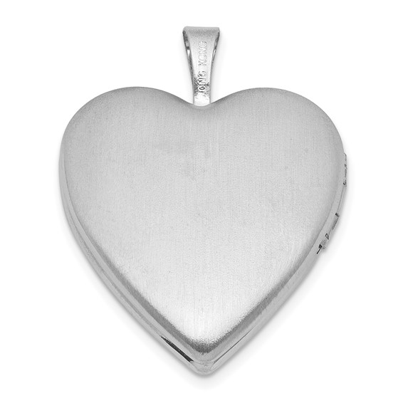 Sterling Silver Rhodium-plated Polished Front/Brushed Back Blue Cross Resin Cameo 20mm Heart Locket