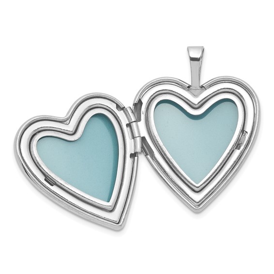 Sterling Silver Rhodium-plated Polished Front/Brushed Back Blue Cross Resin Cameo 20mm Heart Locket