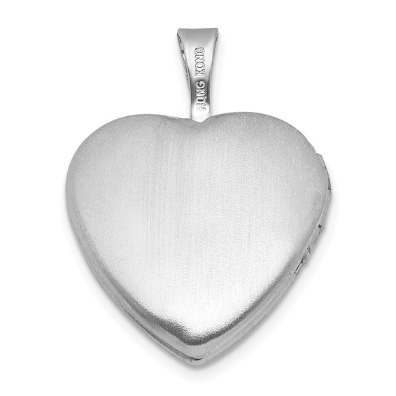 Sterling Silver Rhodium-plated Brushed Diamond-cut Fancy Engraved Cross 13mm Heart Locket