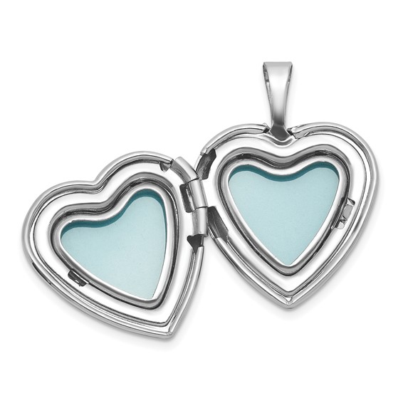 Sterling Silver Rhodium-plated Polished Front/Brushed Back with Curved Dot Design 16mm Heart Locket