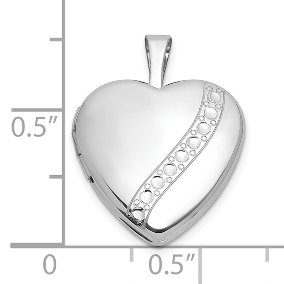 Sterling Silver Rhodium-plated Polished Front/Brushed Back with Curved Dot Design 16mm Heart Locket