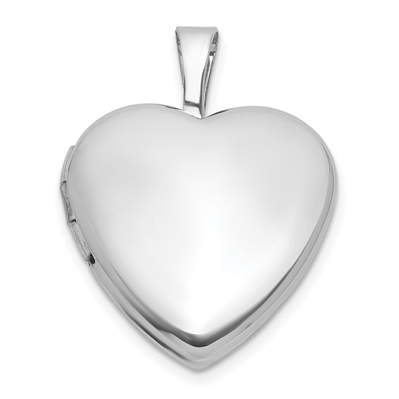 Sterling Silver Rhodium-plated Polished Front/Brushed Back 16mm Heart Locket