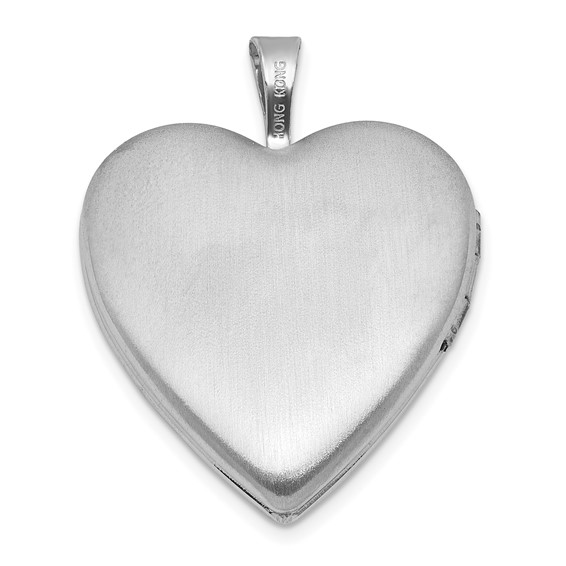 Sterling Silver Rhodium-plated Polished Front/Brushed Back Starburst Pattern 20mm Heart Locket