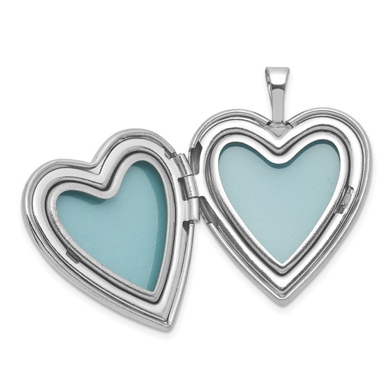 Sterling Silver Rhodium-plated Polished Front/Brushed Back Starburst Pattern 20mm Heart Locket
