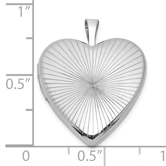 Sterling Silver Rhodium-plated Polished Front/Brushed Back Starburst Pattern 20mm Heart Locket