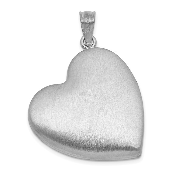 Sterling Silver Rhodium-plated Brushed Diamond-cut Butterflies 24mm Heart Locket