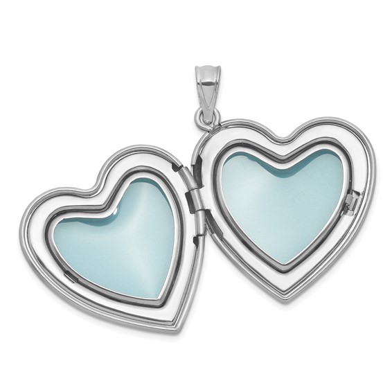 Sterling Silver Rhodium-plated Brushed Diamond-cut Butterflies 24mm Heart Locket