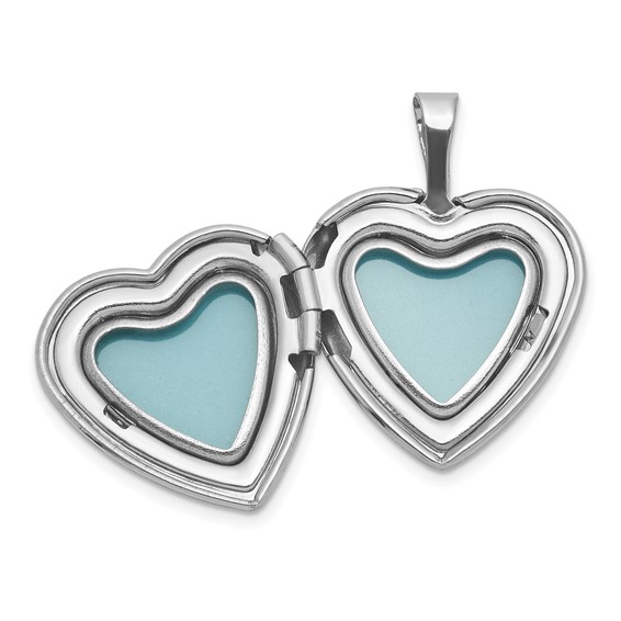 Sterling Silver Rhodium-plated Polished Front/Brushed Back Foot Prints with Star 16mm Heart Locket