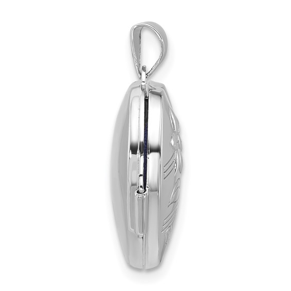 Sterling Silver Rhodium-plated Polished Flowers 18mm Heart Locket