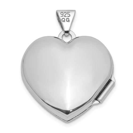 Sterling Silver Rhodium-plated Polished Flowers 18mm Heart Locket