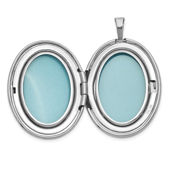 Sterling Silver Rhodium-plated Polished Front/Brushed Back 1/20 carat Diamond Hearts Swirl Design 26mm Oval Locket