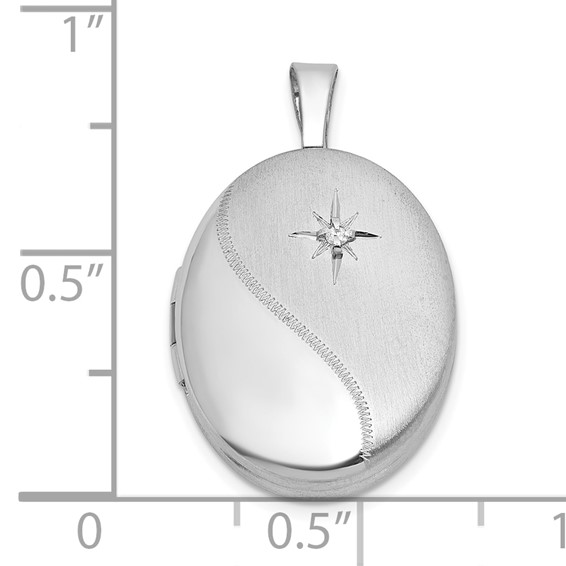 Sterling Silver Rhodium-plated Brushed And Polished 1/20 carat Diamond 16mm Oval Locket