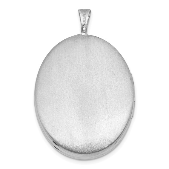 Sterling Silver Rhodium-plated Polished Front/Brushed Back Diamond-cut Floral Design 20mm Oval Locket