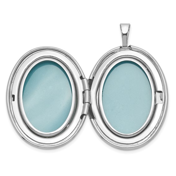 Sterling Silver Rhodium-plated Polished Front/Brushed Back Diamond-cut Floral Design 20mm Oval Locket