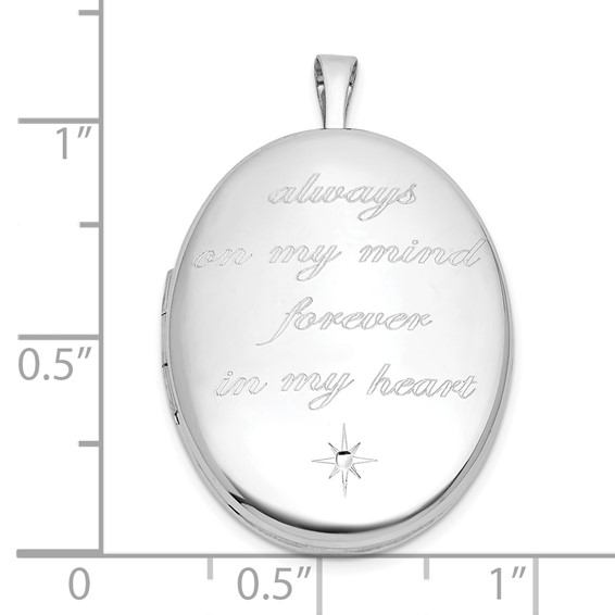 Sterling Silver Rhodium-plated Polished Front/Brushed Back ALWAYS ON MY MIND FOREVER IN MY HEART 20mm Oval Locket