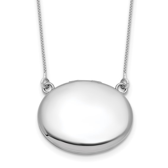 Sterling Silver Rhodium-plated Polished Front/Brushed Back 18.75 inch with 2 inch extension 20mm Oval Locket Necklace