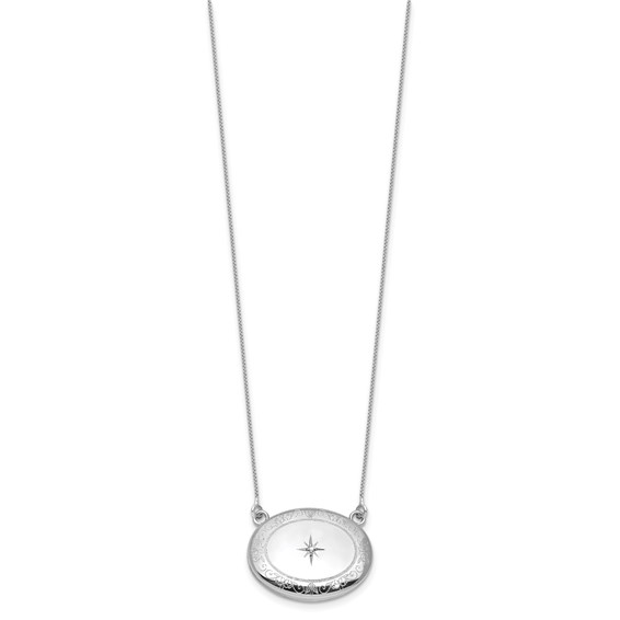 Sterling Silver Rhodium-plated Polished Front/Brushed Back 1/20 ct. Diamond Floral 18.75 inch with 2 inch ext. 20mm Oval Locket Necklace