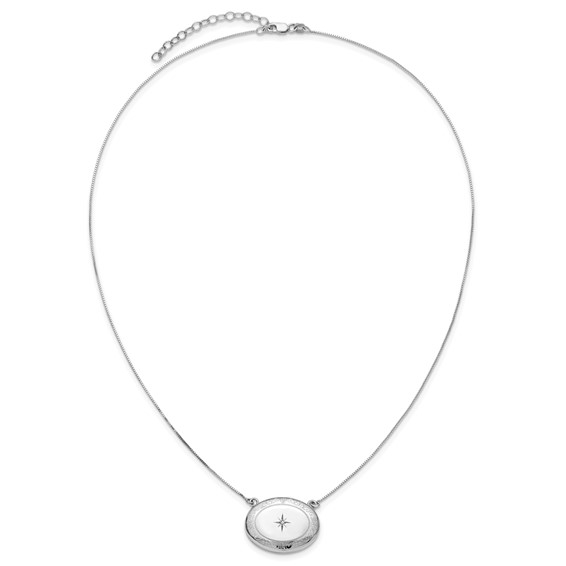 Sterling Silver Rhodium-plated Polished Front/Brushed Back 1/20 ct. Diamond Floral 18.75 inch with 2 inch ext. 20mm Oval Locket Necklace
