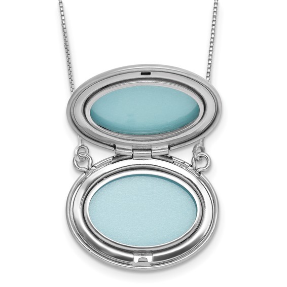 Sterling Silver Rhodium-plated Polished Front/Brushed Back 1/20 ct. Diamond 18.75 inch with 2 inch extension 20mm Oval Locket Necklace