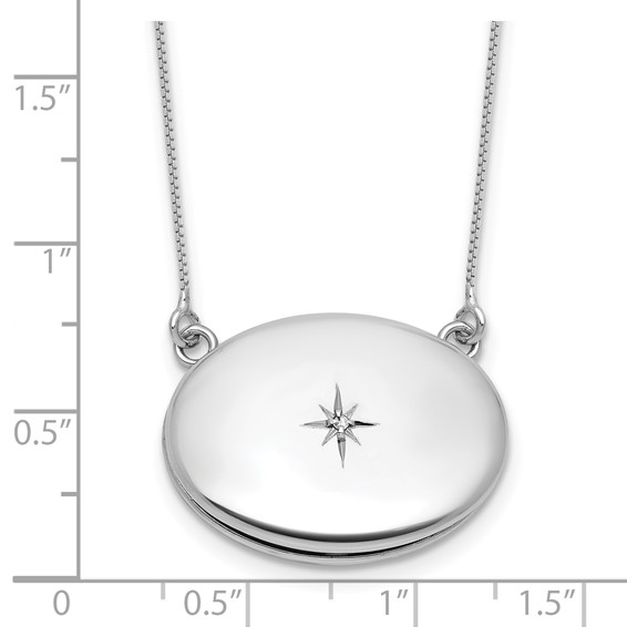 Sterling Silver Rhodium-plated Polished Front/Brushed Back 1/20 ct. Diamond 18.75 inch with 2 inch extension 20mm Oval Locket Necklace