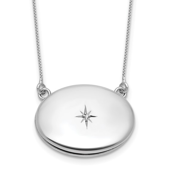 Sterling Silver Rhodium-plated Polished Front/Brushed Back 1/20 ct. Diamond 18.75 inch with 2 inch extension 20mm Oval Locket Necklace