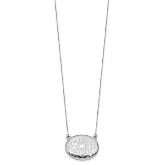Sterling Silver Rhodium-plated Polished Front/Brushed Back 18.75 inch with 2 inch extension 20mm Oval Filigree Locket Necklace