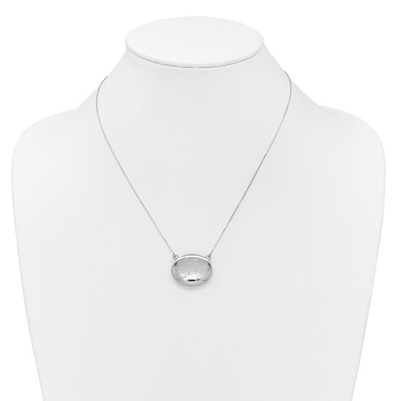 Sterling Silver Rhodium-plated Polished Front/Brushed Back Love To Moon and Back 18.75 inch with 2 inch ext. 20mm Oval Locket Necklace